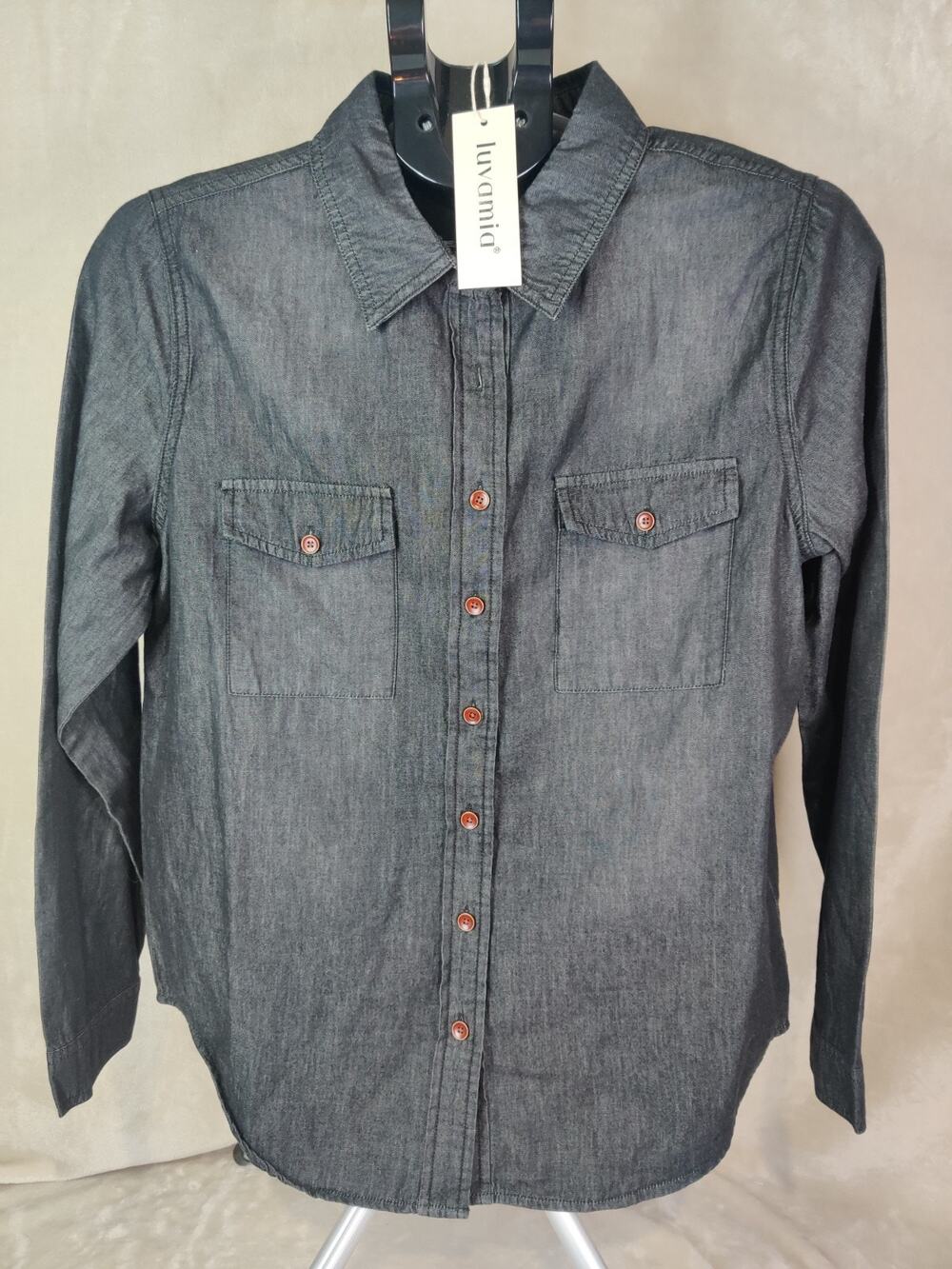 Luvamia Women's Button Up Shirt Size Medium Slate Gray NWT Western Long Sleeve